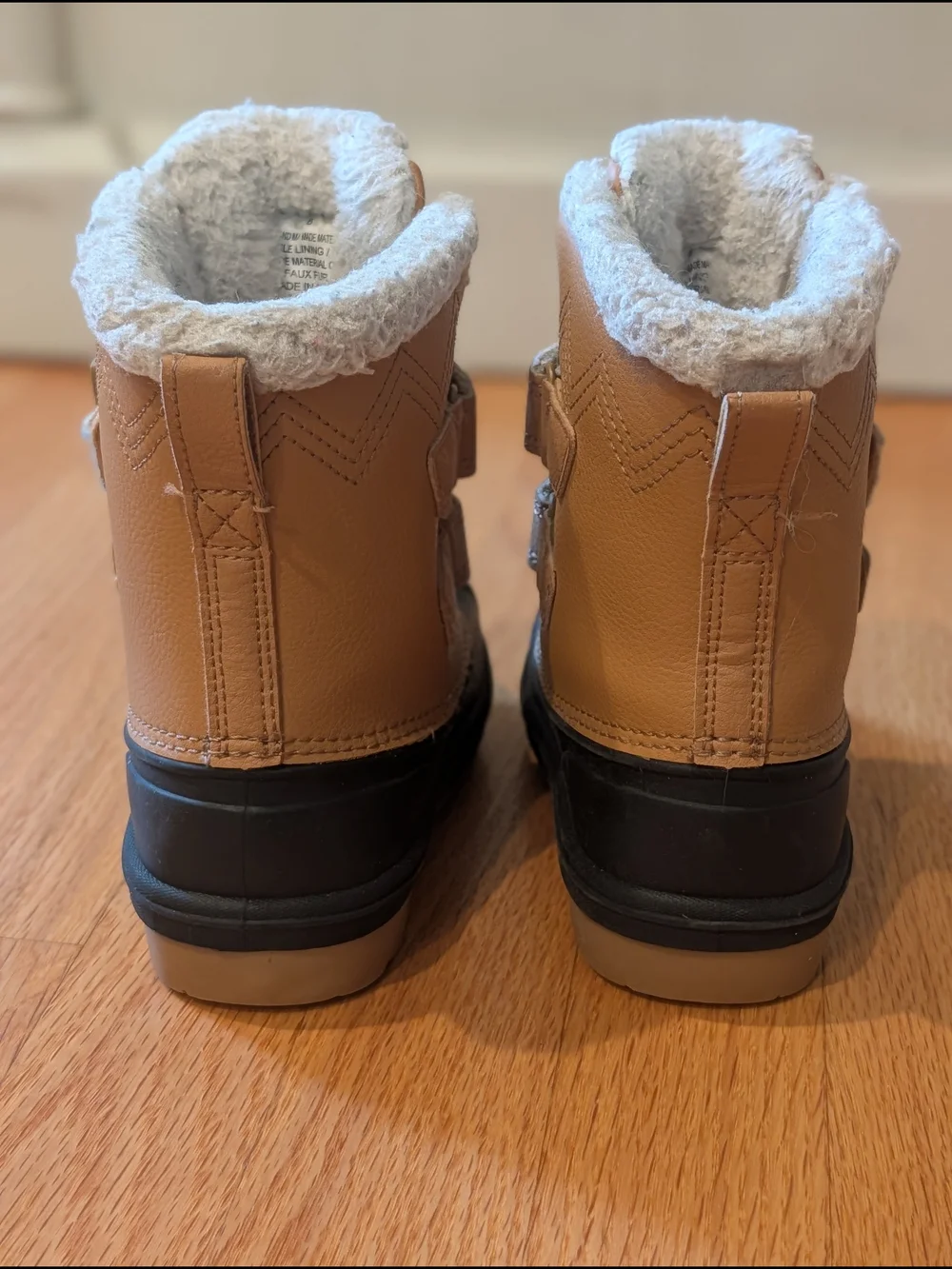 Cat & Jack Tan and Black Kids Snow Boots with Faux Fur Trim